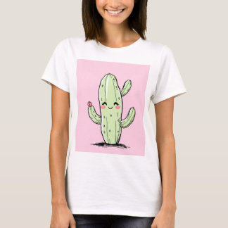 T-shirt Cactus mignon avec arrière - plan rose