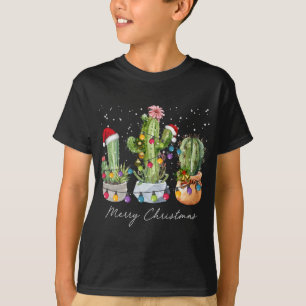 T-shirt Cactus Noël Noël Noël Feux de lumière Santa Hat Ca