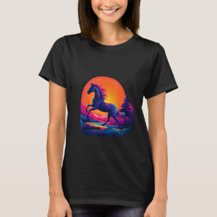 T-shirt Cadeau de cheval de galop rétro de coucher de sole