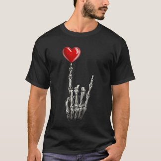 T-shirt Cadeau de cœur de signe de main de squelette de ro