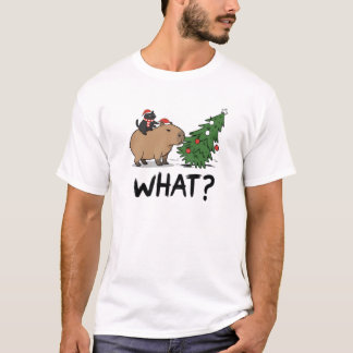 T-shirt Cadeau de Noël de chat noir de Capybara QUOI Mème