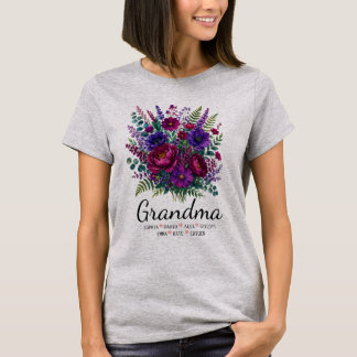 T-shirt Cadeau de noms de grand-mère floraux personnalisés