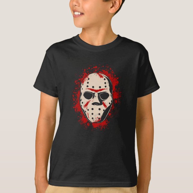 T-shirt Cadeau effrayant de Halloween de masque d'hockey (Devant)