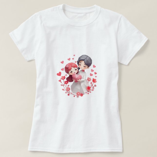T-shirt cadeau heureuse Sainte-Valentin couple mignon (Design devant)