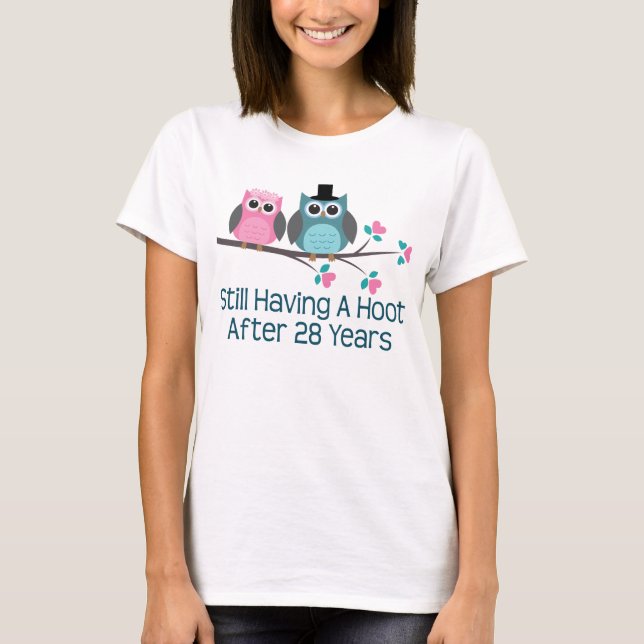 T-shirt Cadeau pour 28e anniversaire Mariage Hoot (Devant)