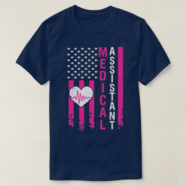 T-shirt Cadeaux Assistant Médicale Heartbeat Pink Ameri (Design devant)