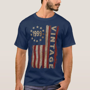 T-shirt Cadeaux de 23 ans Vintage 1999 Drapeau américain 2