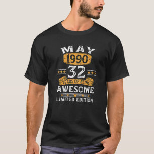 T-shirt Cadeaux De 32 Ans Mai 1990 Édition Limitée 32E Bi