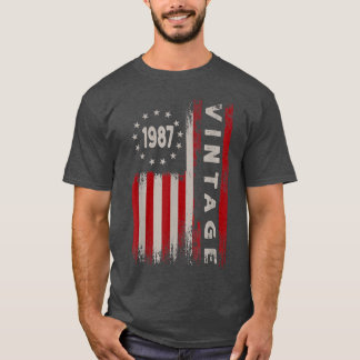 T-shirt Cadeaux de 35 ans Vintage 1987 drapeau américain 3
