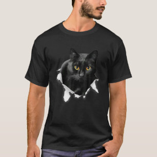 T-shirt Cadeaux De Tissu Torn Chat Noir Pour Amoureux des 