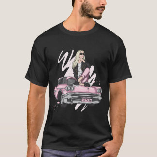 T-shirt Cadillac Rose - Fille Assis Sur Cadillac Rose