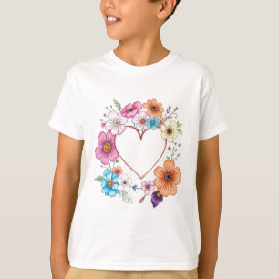 T-shirt Cadre Coeur Floral Fleurs Romantiques Tirées À La