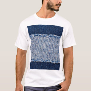 T-shirt Cadre de jean bleu denim fringé.