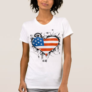 T-shirt Cadre floral sale de coeur de drapeau des