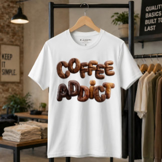 T-shirt Café Accro 3D Typographie de grains de café torréf