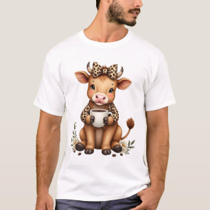 T-shirt Café Amoureux Vintage Highland Cow Aquarelle Migno