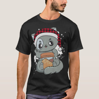 T-shirt Café Anime Kawaii Cute Chibi Kitten Christma