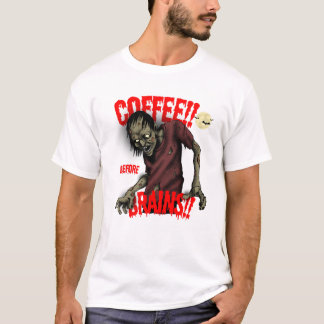 T-shirt Café avant le cerveau - Zombie amusant