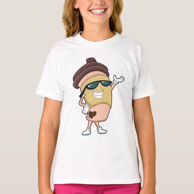 T-shirt Café avec Lunettes de soleil (Devant)