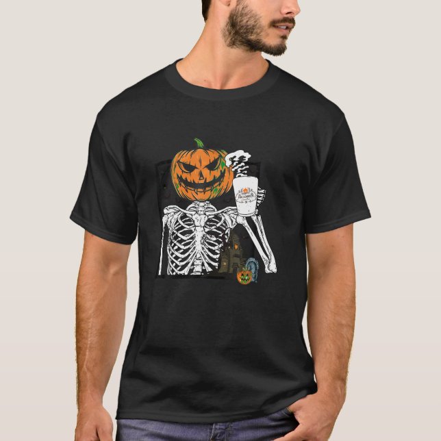 T-shirt Café Boire Citrouille Tête Skeleton Halloween Co (Devant)