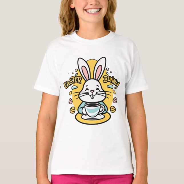 T-shirt Café Bunny de Pâques Amoureux Drôle dessin (Devant)