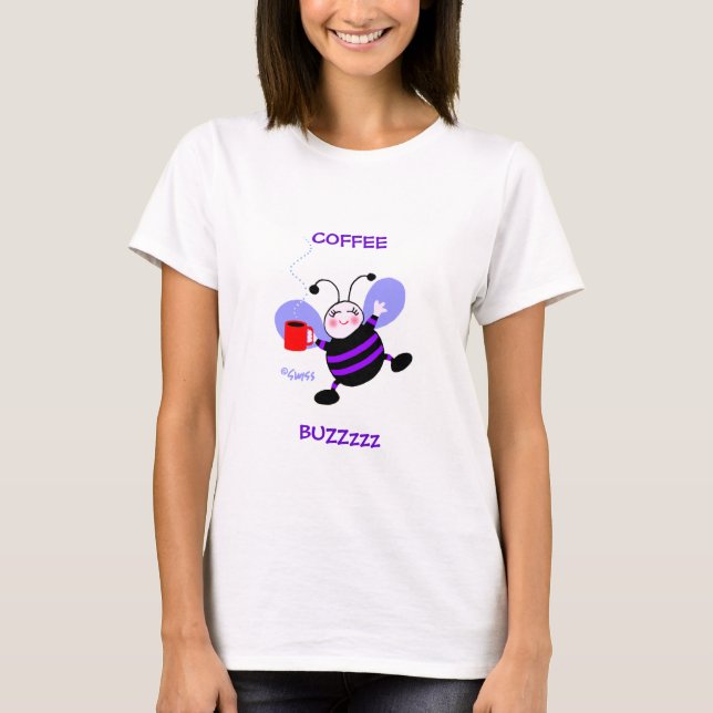 T-shirt Café Buzz Caféine Lover Purple Cartoon Bee (Devant)