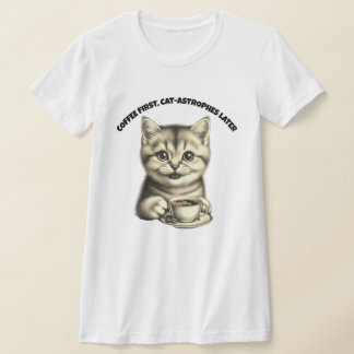 T-shirt Café Chat Mignon Tee pour Amoureux des Ch