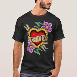 T-shirt Café Coeur Tatouage traditionnel Conception pour C