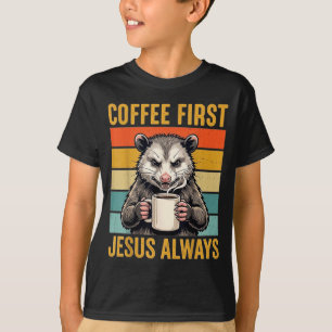 T-shirt Café d'abord Jésus cadeaux drôles chrétiens Opossu
