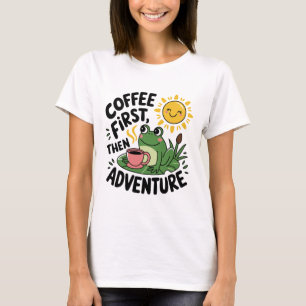 T-shirt Café D'Abord Puis Aventure - Cute Quirky Fun Frog