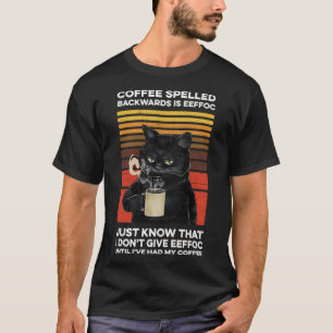 T-shirt Café épelé vers l'arrière est EEFFOC Chat noir en 
