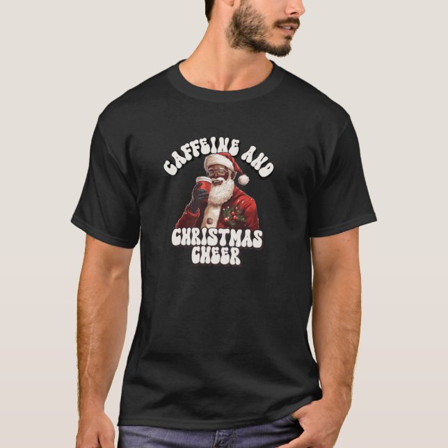 T-shirt Café et fête de Noël avec caféine et Père Noël (Devant)