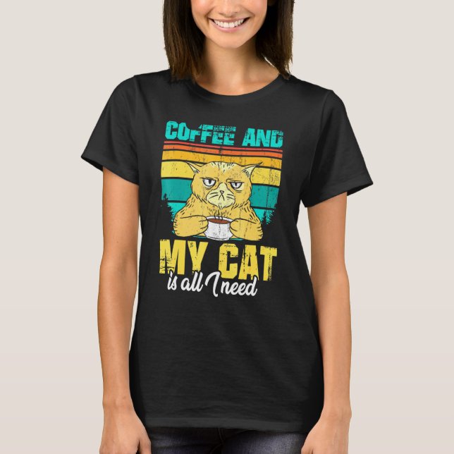T-shirt Café Et Mon Chat Est Tout Ce Dont J'Ai Besoin (Devant)