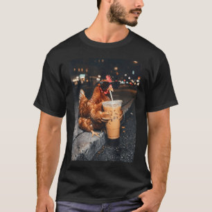 T-shirt Café Glacé Poule Poule Coq Nuit Ville Frais