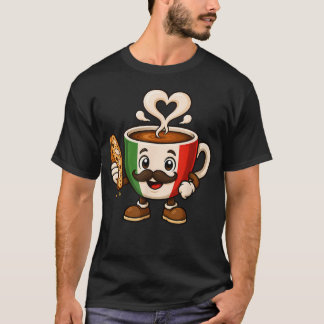 T-shirt Café Italien Caractère Espresso Mignon Drapeau Ita