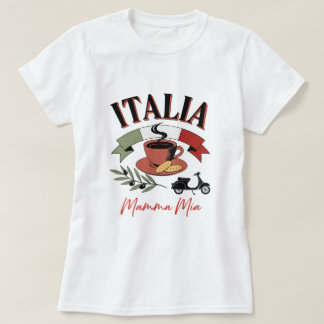 T-shirt Café Vintage Italia, Scooter Rétro et Mamma Mia
