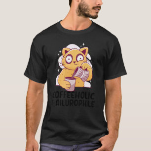T-shirt Caféinomane Ailurophile Chat Buvant du Café Chat