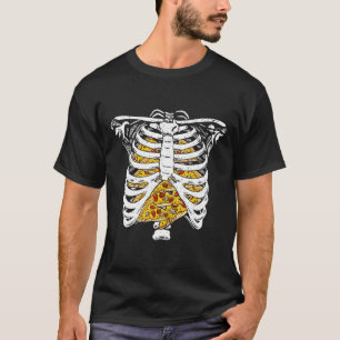 T-shirt Cage De Rib Squelette Drôle Avec Pizzas Happy Hall