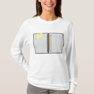T-shirt Cahier de papier millimétré ouvert avec crayon