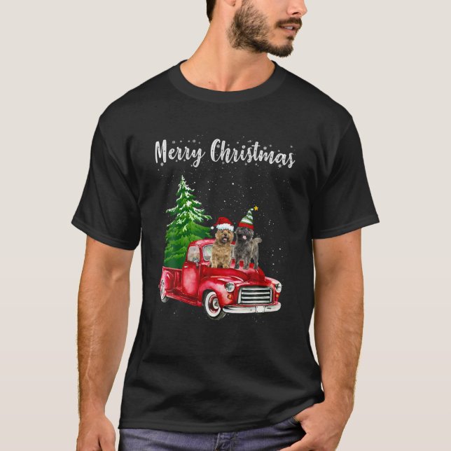 T-shirt Cairn Terrier équitation Camion Rouge Joyeux chien (Devant)