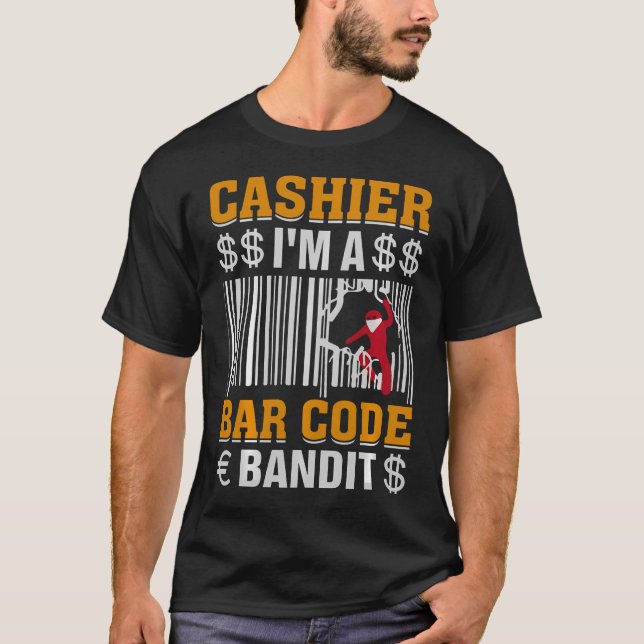 T-shirt Caissier Dans Un Voleur De Code-Barres (Devant)