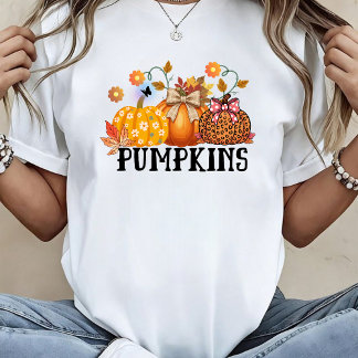 T-shirt Calabaza de leopardo con estampado floral bohemio 