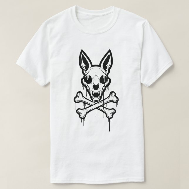 T-shirt Calavera Gótica de Perro / Zorro con Huesos Cruzad (Design devant)