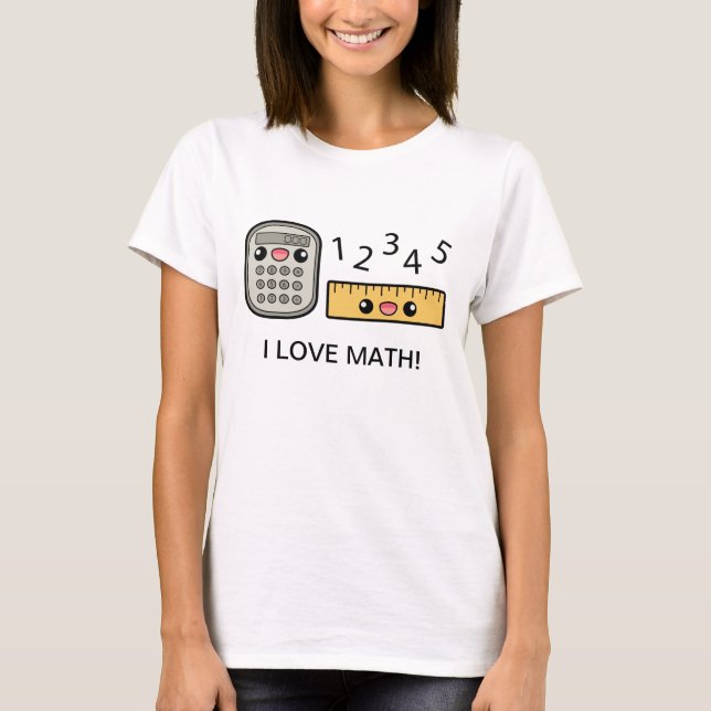 T-shirt Calculette Et Règle Mignonne J'Aime Les Maths (Devant)