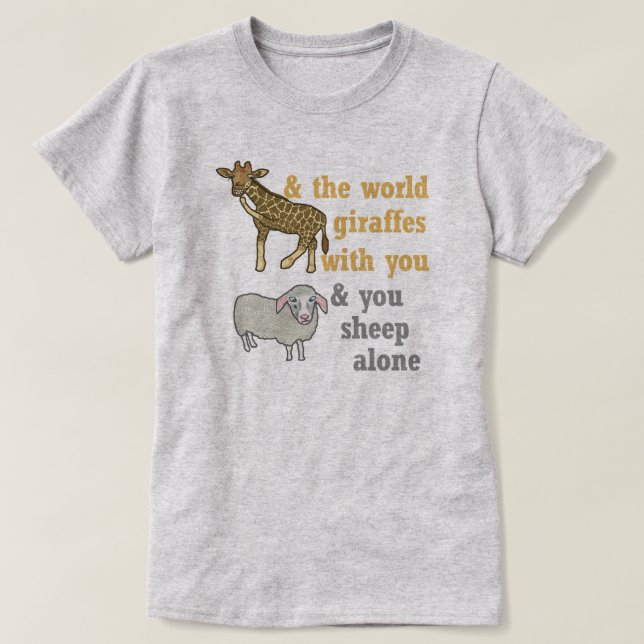 T-shirt Calembour animal drôle, girafe et moutons (Design devant)