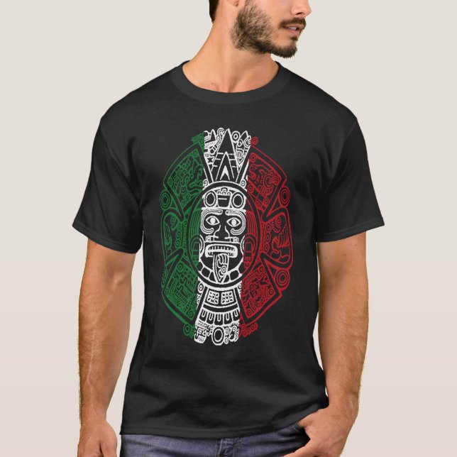 T-shirt Calendrier Chicano du drapeau mexicain aztèque (Devant)