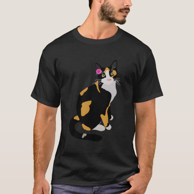 T-shirt Calico Chat Avec Fleur Rose Calico Maman Amoureux  (Devant)
