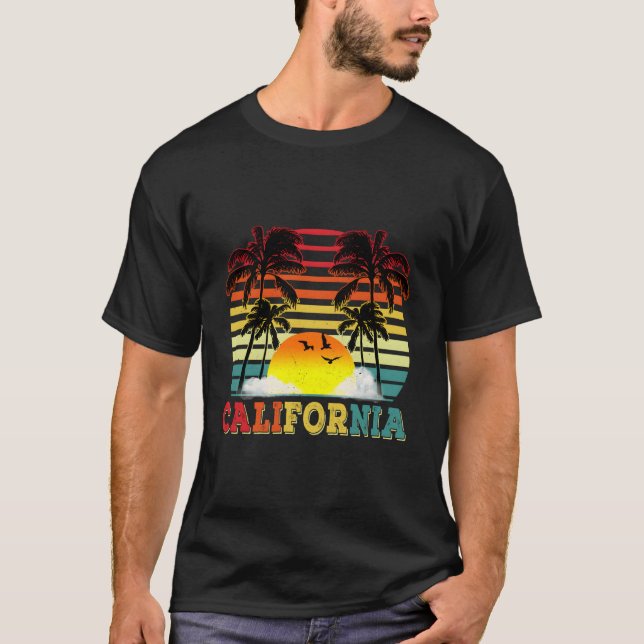 T-shirt California Ca 70'S Palm Trees Surfing (Devant)