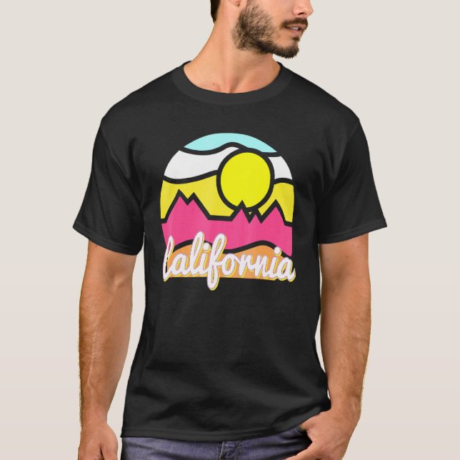 T-shirt California Retro Mountain Sunset Outdoor Vanlife E (Devant)