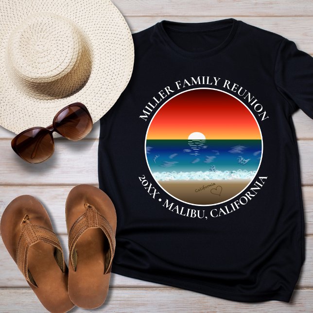 T-shirt California Sunset Beach Sand Heart Famille Réunion (Créateur téléchargé)